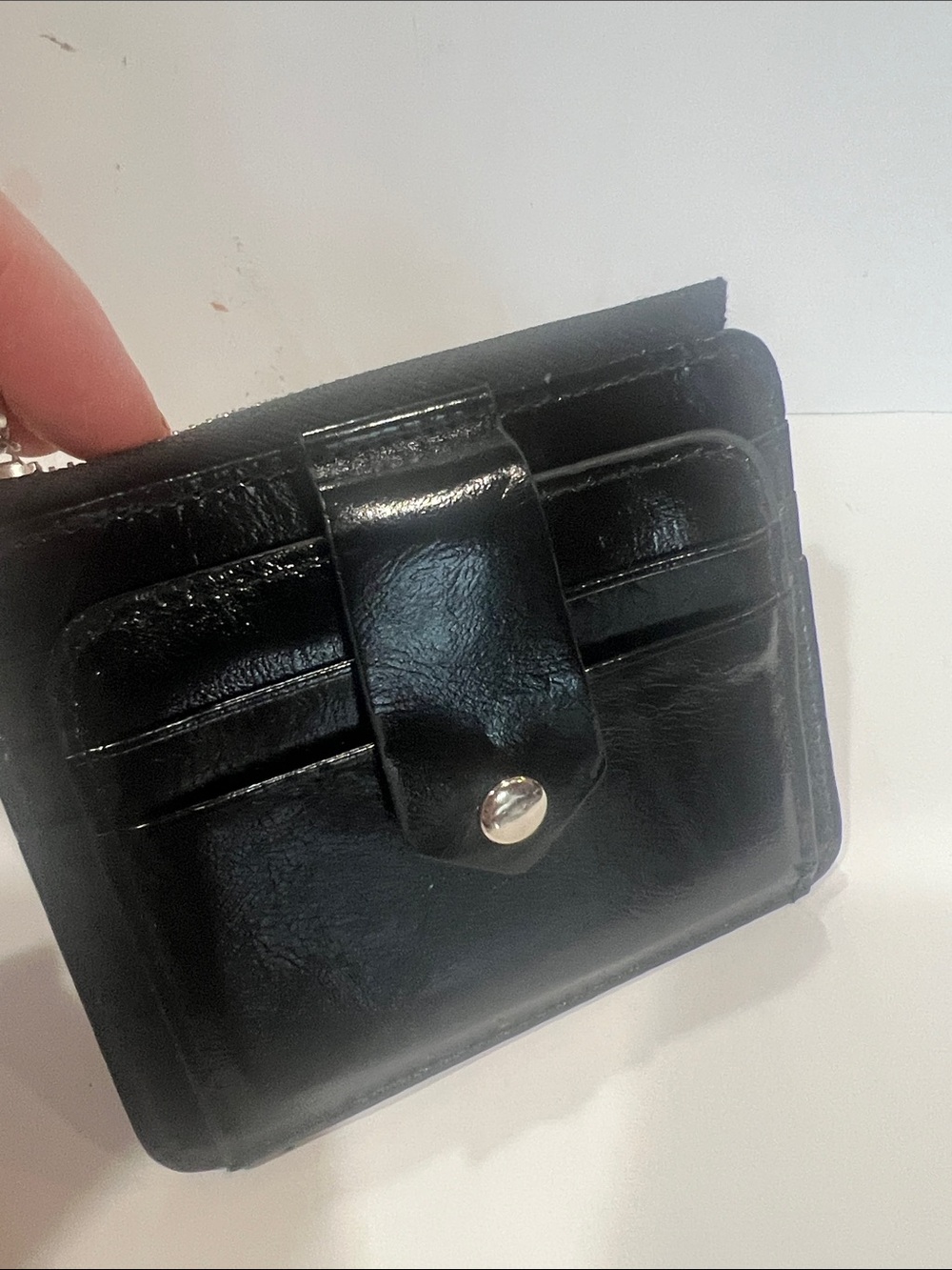 Men's Black Leather Card Wallet with Snap Closure